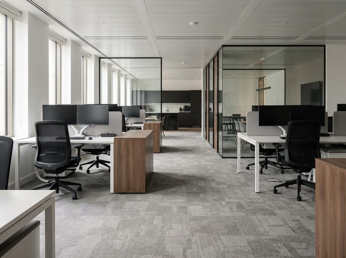 Modern office with freshly fitted commercial carpet tiles